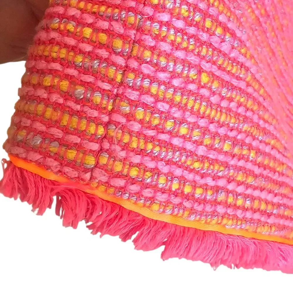 J. Crew Tweed Fringe Neon Pink Preppy Sleeveless Dress